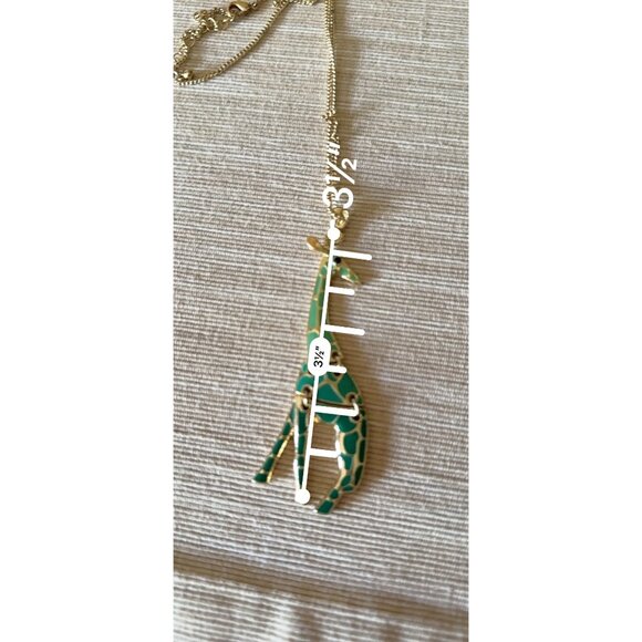Gold-Tone Giraffe Pendant Necklace With Green Enamel On Long Chain - Picture 15 of 15